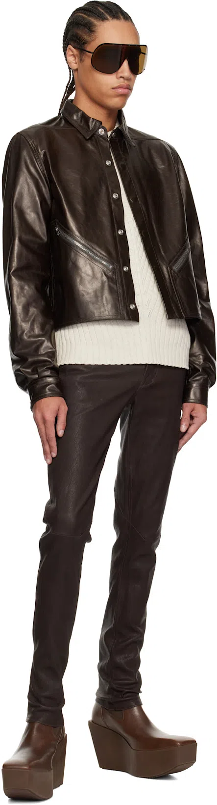 RICK OWENS Brown Hollywoode Sliver Platform Beatles Chelsea Boots In 14 Mahogany