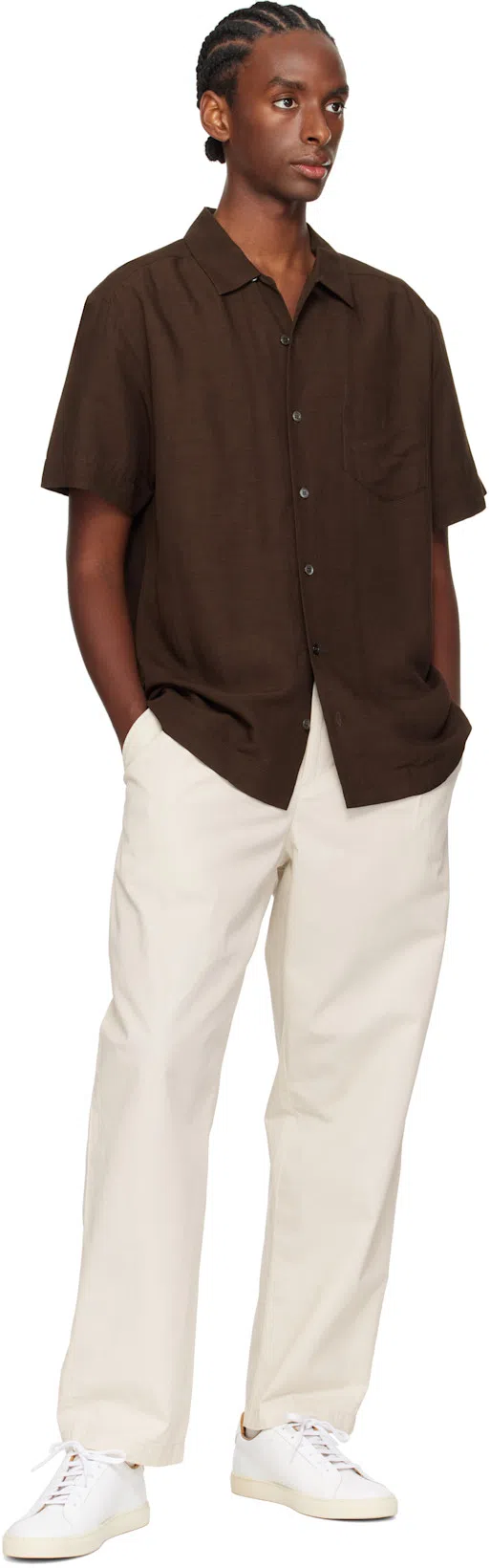 APC A.p.c. Mens Brown Roy Linen-blend Shirt In Caa Brown