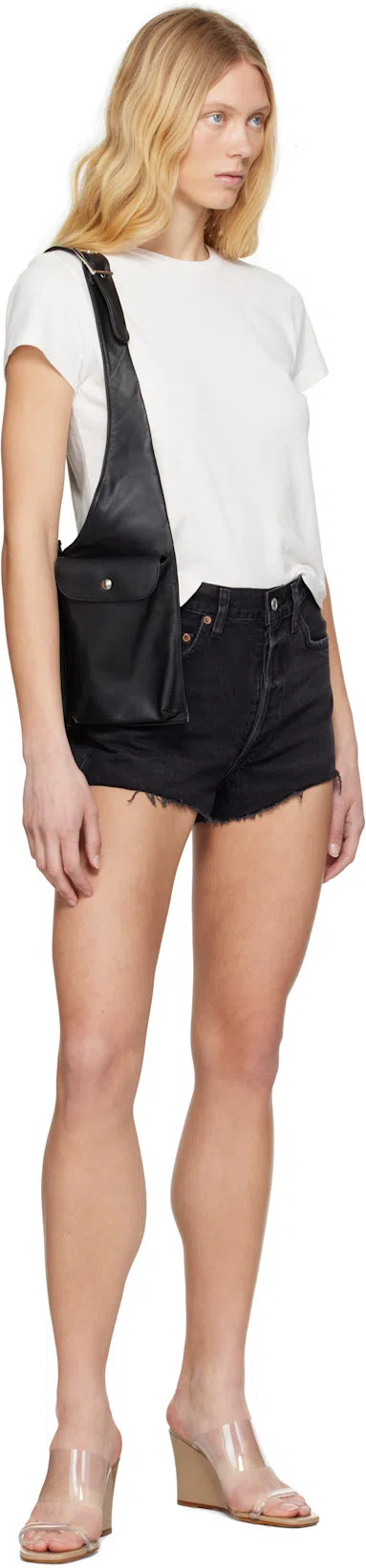 AGOLDE Parker Black Distressed Denim Shorts In Fallen