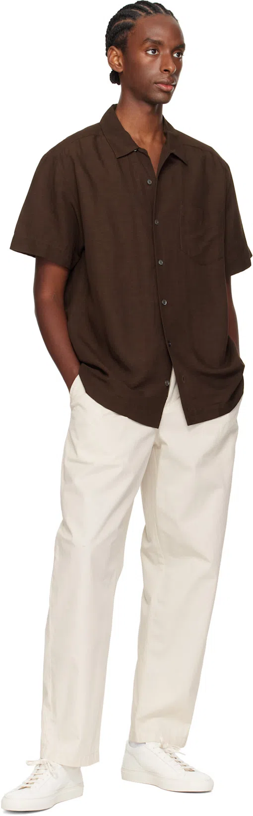 APC A.p.c. Mens Brown Roy Linen-blend Shirt In Caa Brown