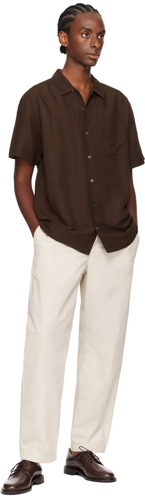 APC A.p.c. Mens Brown Roy Linen-blend Shirt In Caa Brown