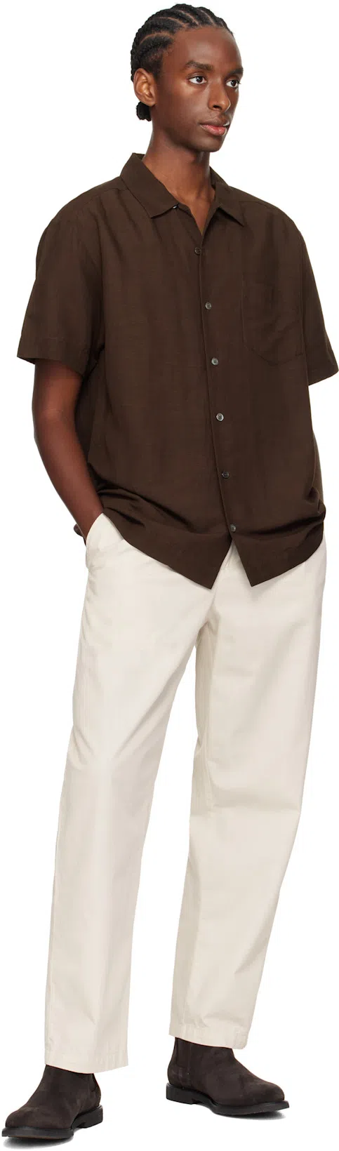 APC A.p.c. Mens Brown Roy Linen-blend Shirt In Caa Brown