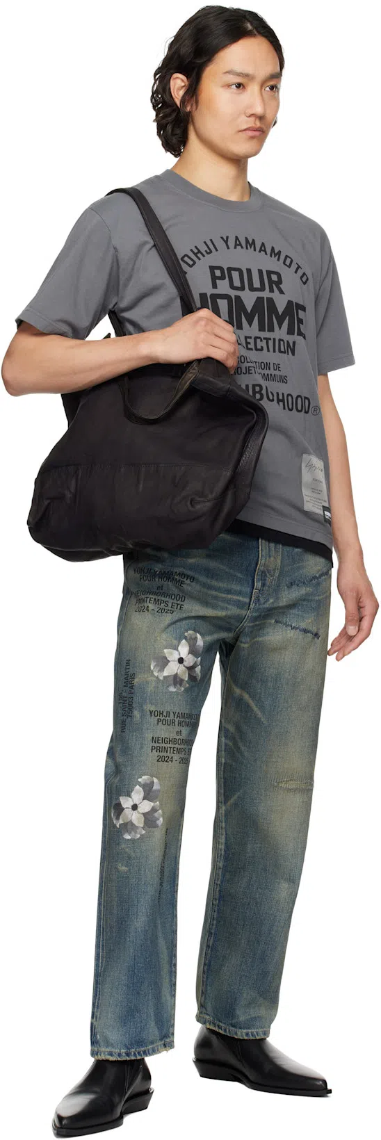 YOHJI YAMAMOTO Distressed Denim Jeans Printed Design In Blue