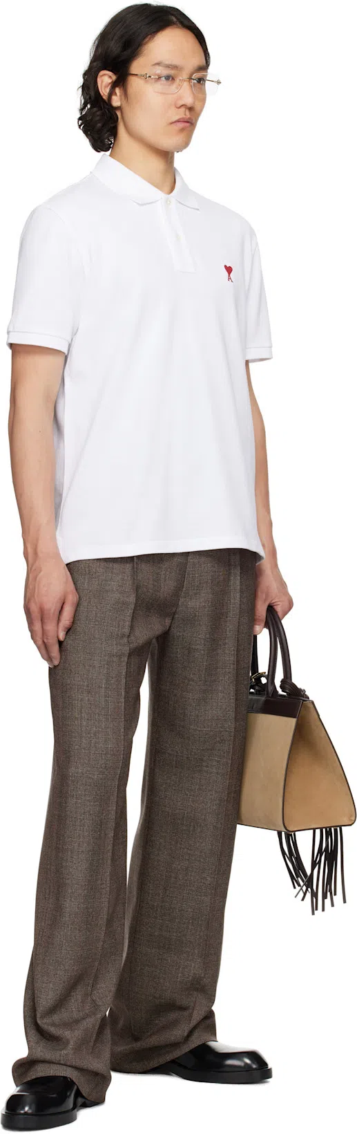 AMI ALEXANDRE MATTIUSSI Organic Cotton Ami De Coeur Polo Shirt In White