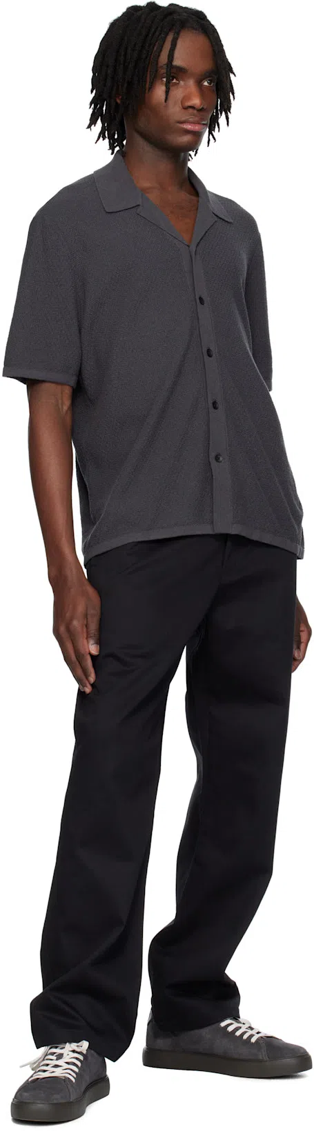 RAG & BONE Men's Zigzag Zuma Toweling Camp Shirt In Dark Grey