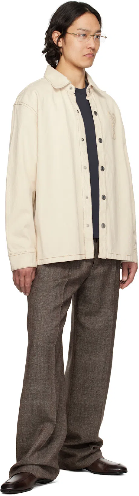 AMI ALEXANDRE MATTIUSSI Men & Apos;s Crochet Ami De Coeur White Denim Overshirt