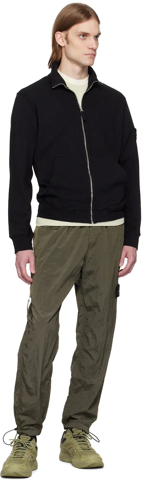 STONE ISLAND Ivory Ribbed Knit Sweater With Crew Neckline In Multi