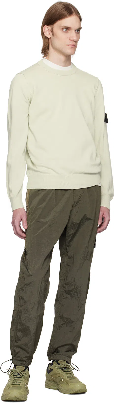 STONE ISLAND Ivory Ribbed Knit Sweater With Crew Neckline In Multi