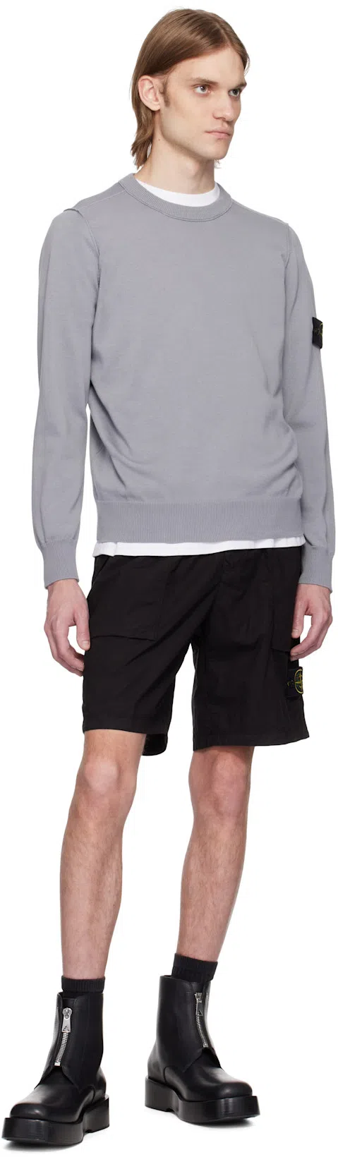 STONE ISLAND Light Grey Cotton Fine Knit Sweaters In Gray