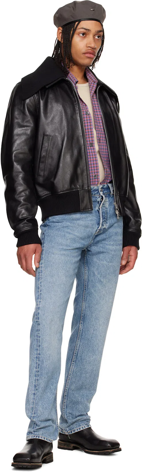 OUR LEGACY Pharos Leather Bomber Jacket With Removable Genuine Shearling Collar In Black