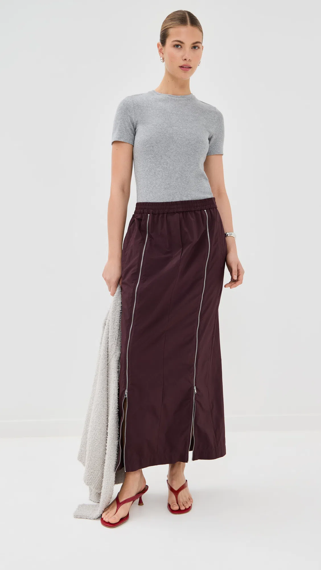TIBI Nylon Zipper Skirt Malbec
