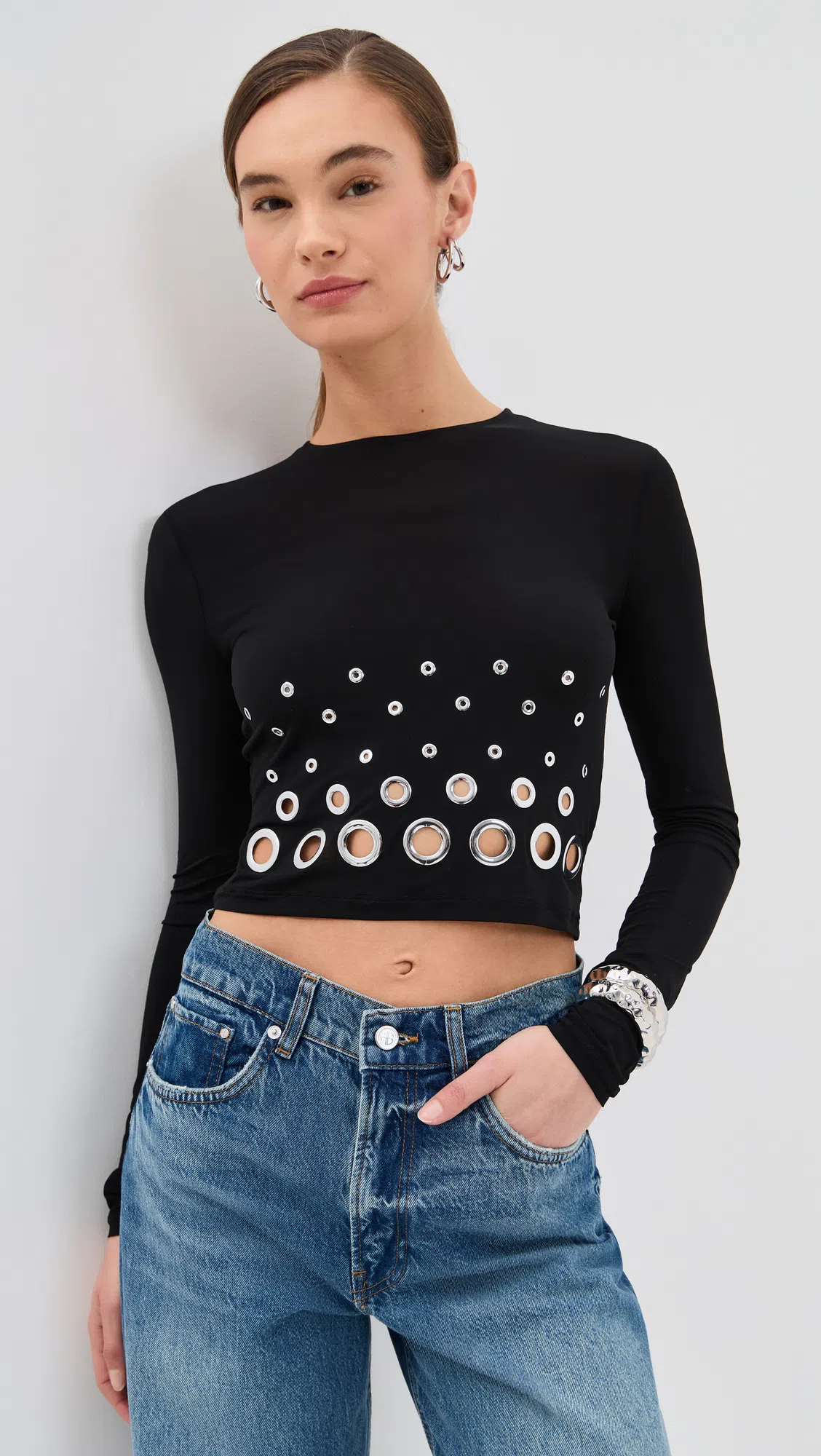 RABANNE Embellished Solid Jersey Second Skin Top In Black