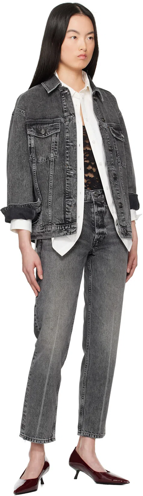 ANINE BING Kate Mid Rise Denim Straight Jeans In Grey