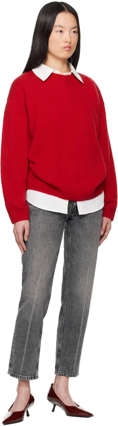 ANINE BING Kate Mid Rise Denim Straight Jeans In Grey