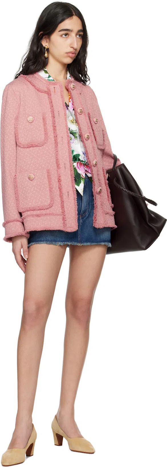 DOLCE & GABBANA Printed Poplin Cropped Shirt In Multicolor