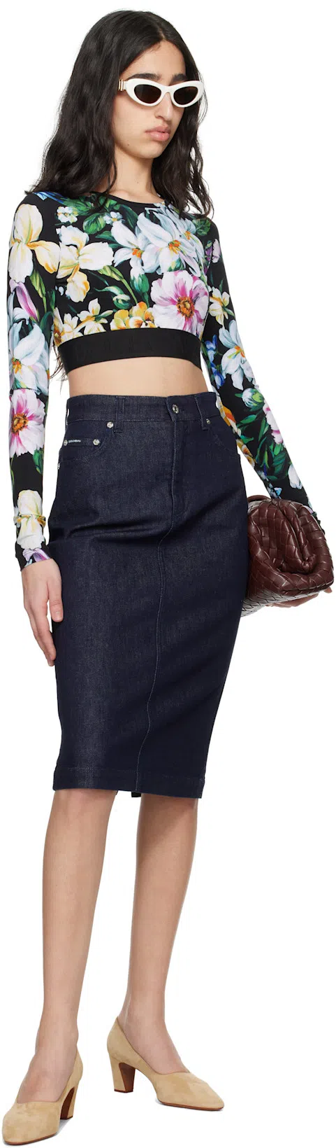 DOLCE & GABBANA Activewear Crop Top In Floral-print Jersey