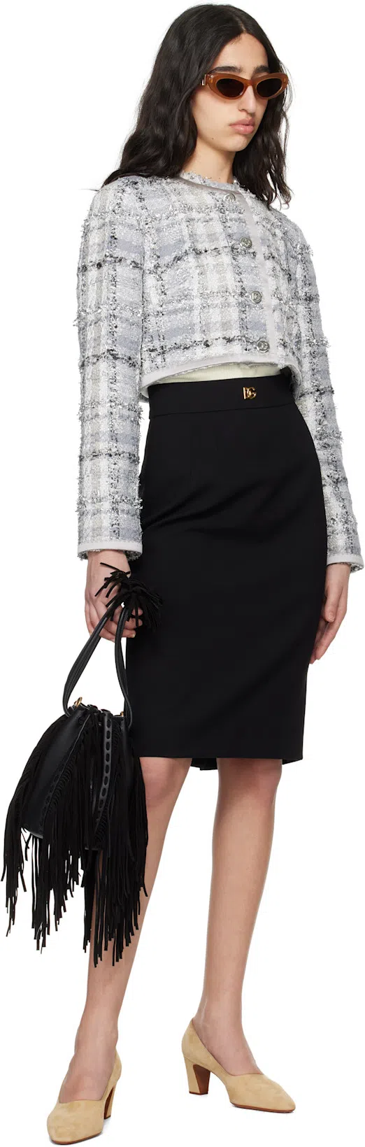 DOLCE & GABBANA Lurex Tweed Cropped Jacket In Grey/multi