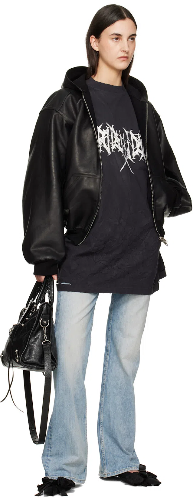 BALENCIAGA Small Le City Arena Lamb Bag In Black