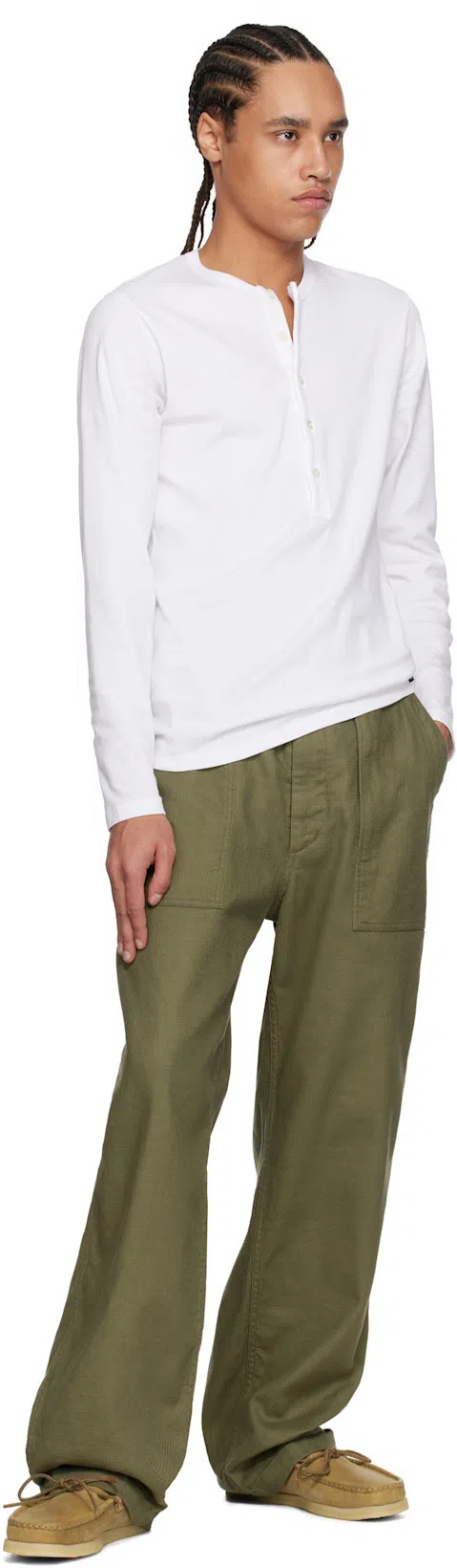 TOM FORD White Stretch-cotton Round-neck Henley T-shirt