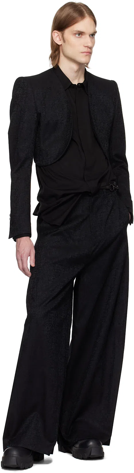 RICK OWENS Mens Black Bozo Tractor Platform Leather Oxford Shoes