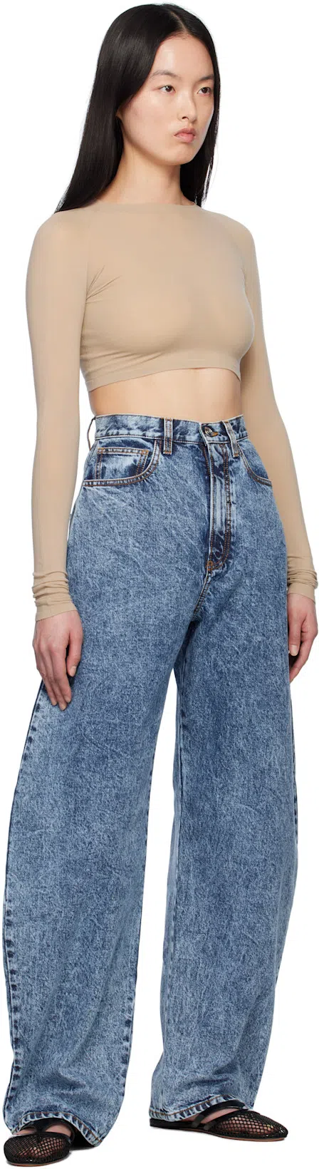 ALAÏA Fishnet And Leather Flip Flops Flat Mules Shoes In Multi