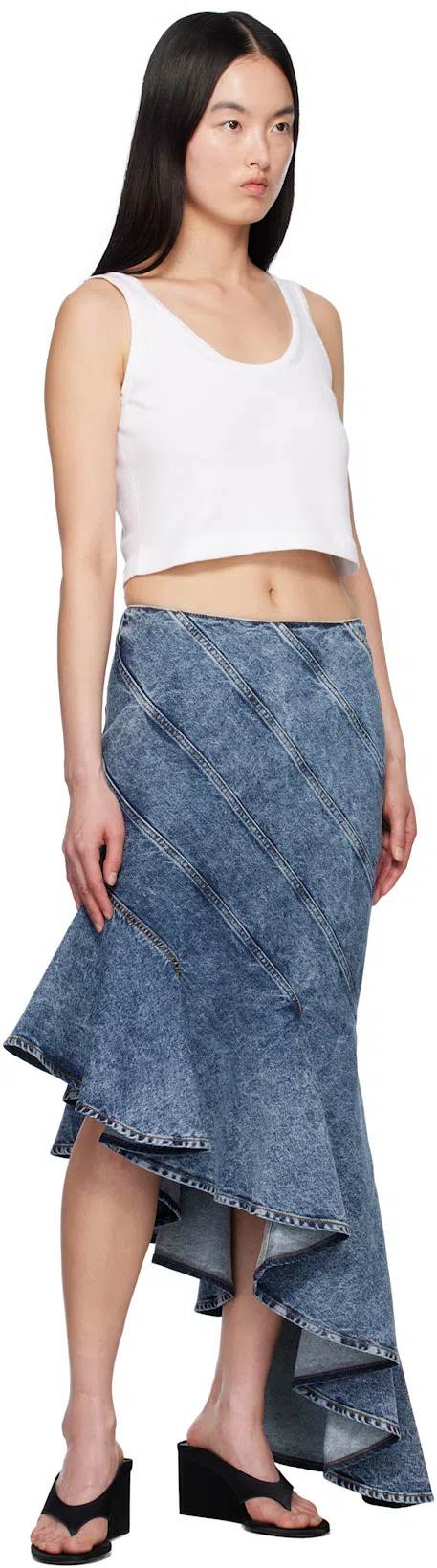 ALAÏA Womens Black Thong-strap 75 Wedge-heel Leather Mules