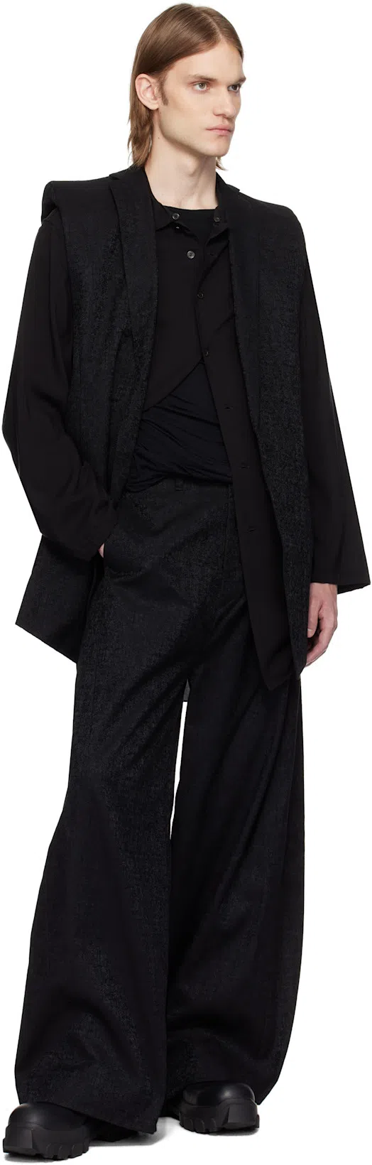 RICK OWENS Mens Black Bozo Tractor Platform Leather Oxford Shoes