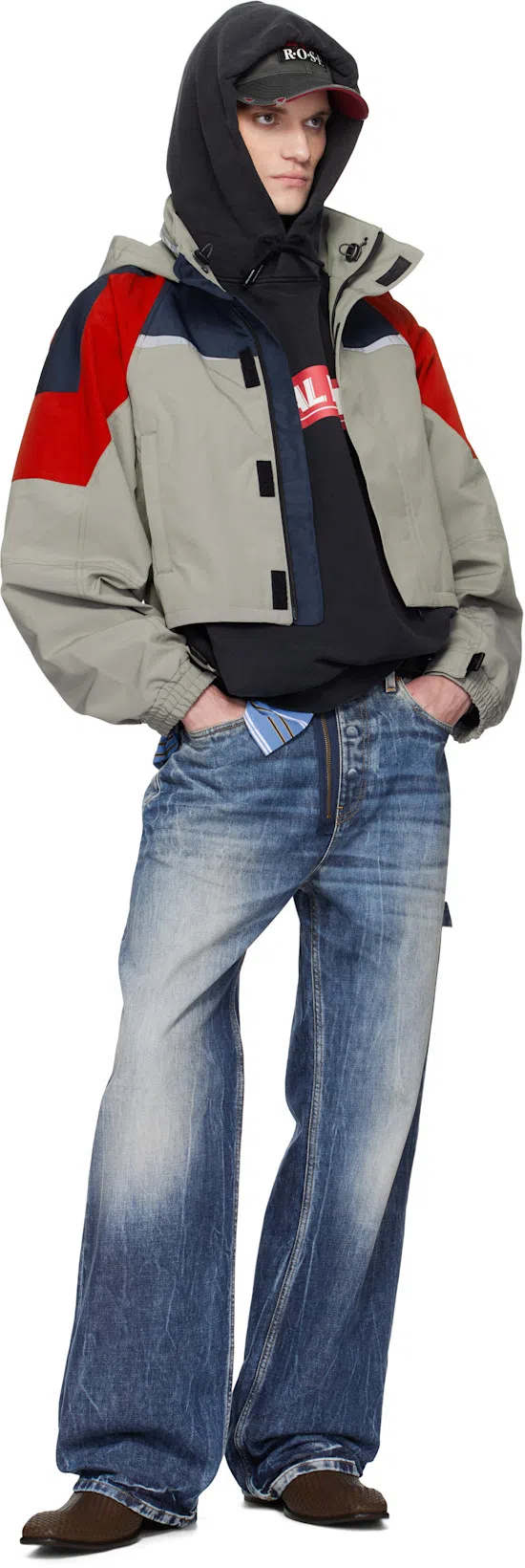 MARNI Light Blue Cotton Turtleneck Polo With Horizontal Stripes