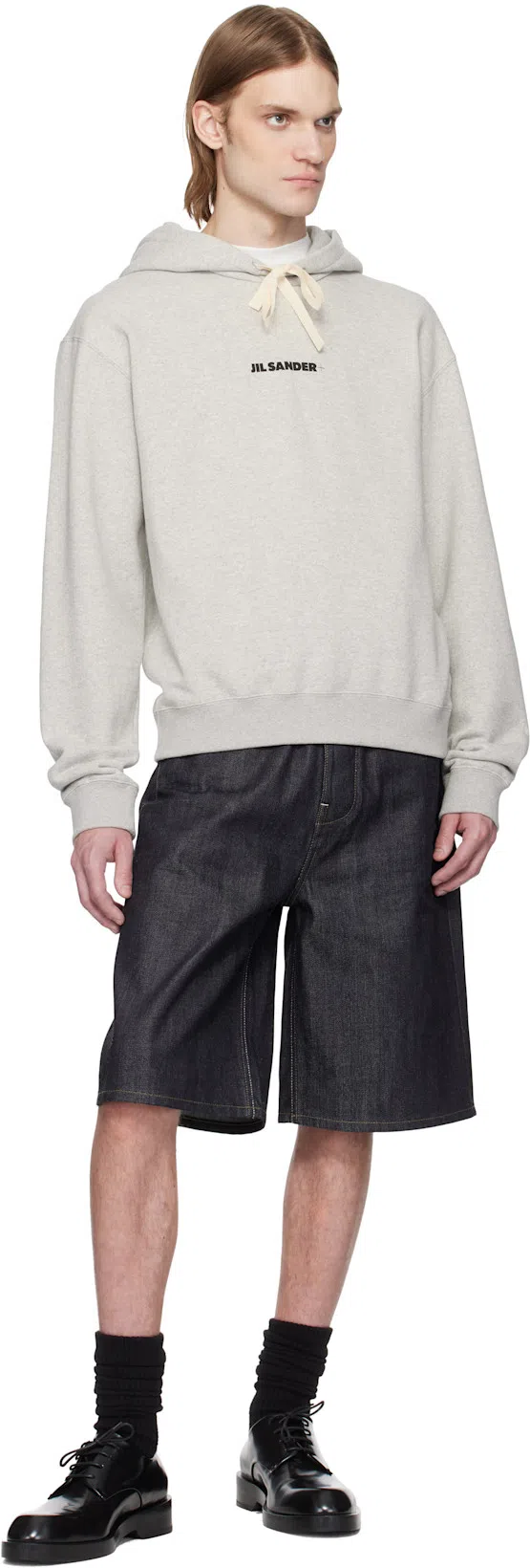 JIL SANDER Gray Printed-logo Hoodie In Brown