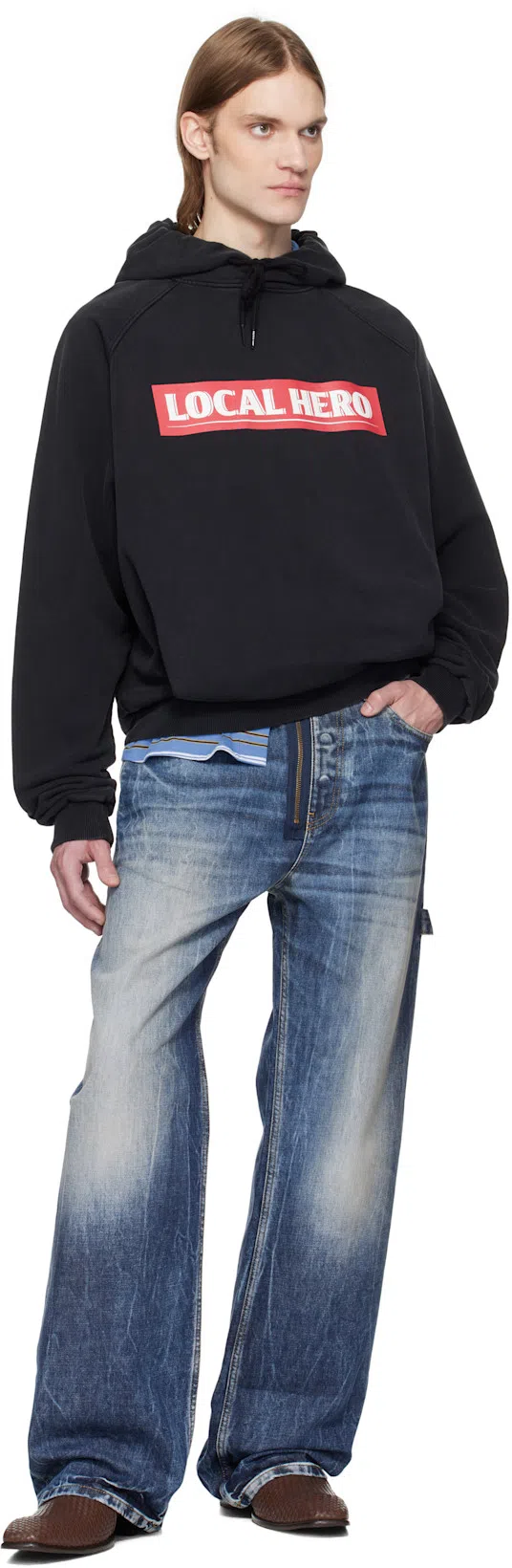 MARNI Light Blue Cotton Turtleneck Polo With Horizontal Stripes