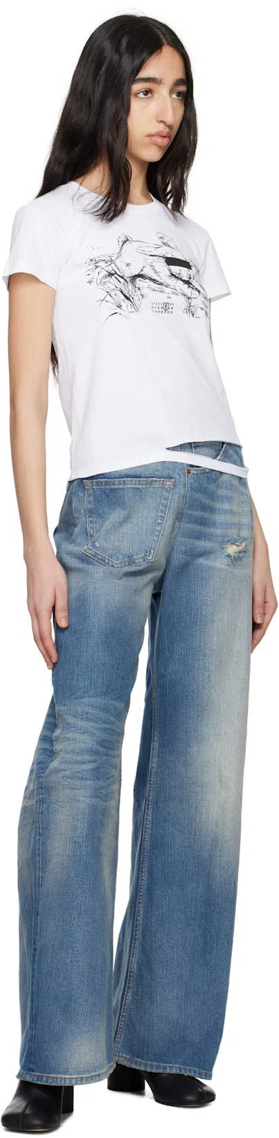 MM6 MAISON MARGIELA Blue Denim Wide Leg Twist Jeans In Medium Blue