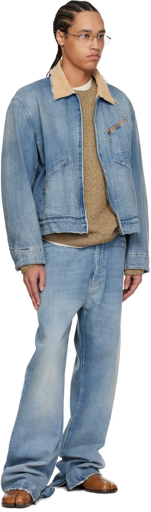 MAISON MARGIELA Cotton Denim Workwear Zip Jacket In Blue