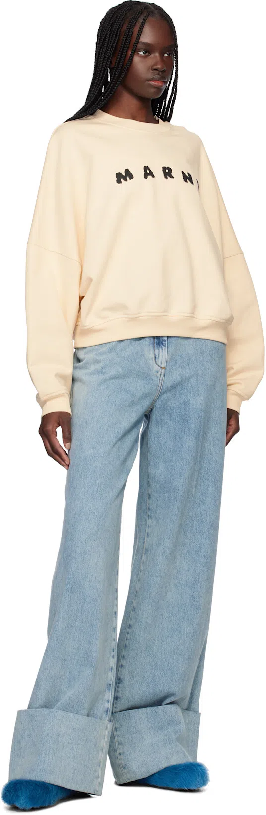 MARNI Blue Long Hair Calfskin Fussbett Slip-on Loafers In 00b46 Mineral Blue