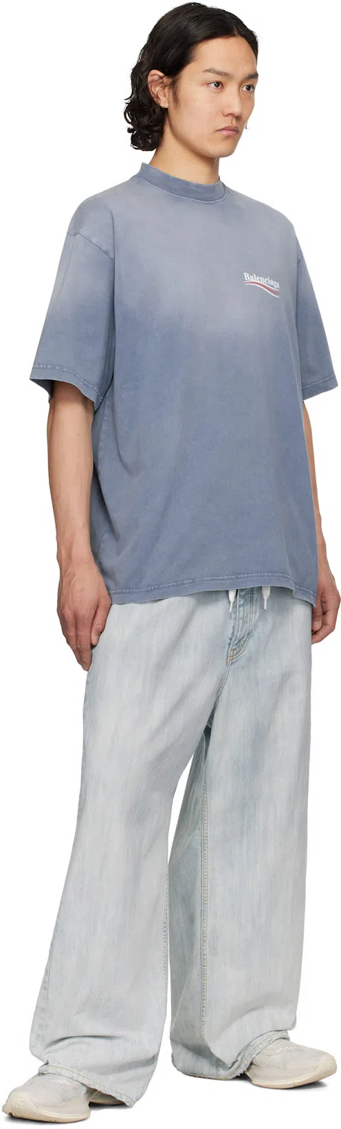 BALENCIAGA Blue Bleached Ring Baggy Jeans