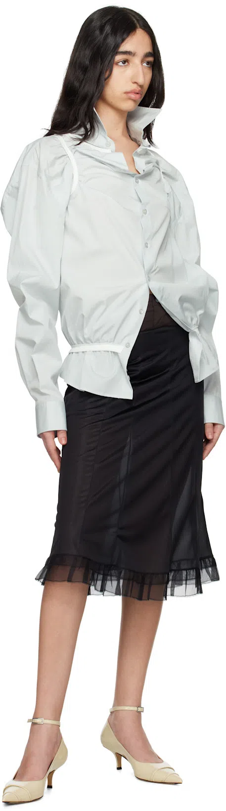 MAISON MARGIELA Layered Shirt With Chest Pocket And Peplum Hem In Blue