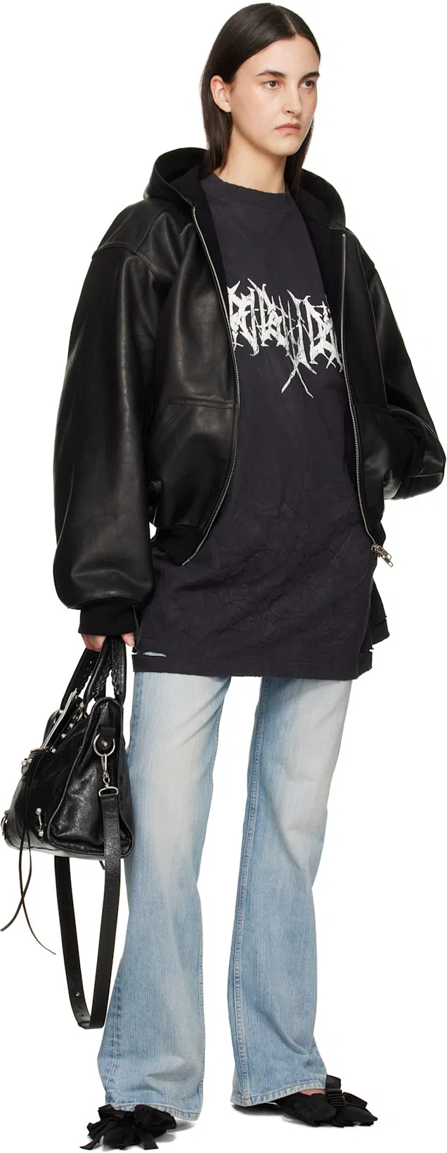 BALENCIAGA Small Le City Arena Lamb Bag In Black