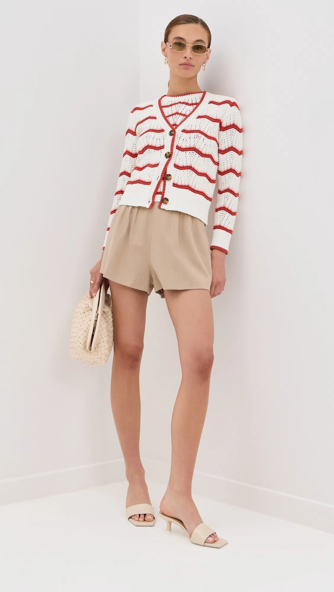 VERONICA BEARD Jazmin Tailored Shorts In Off White Pink Shell Persimmon