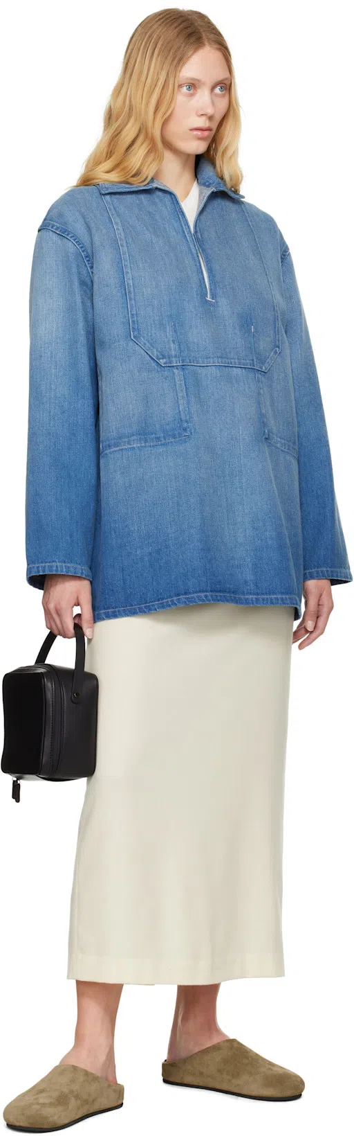 THE ROW Beige Hudson Suede Slide Loafers In Green