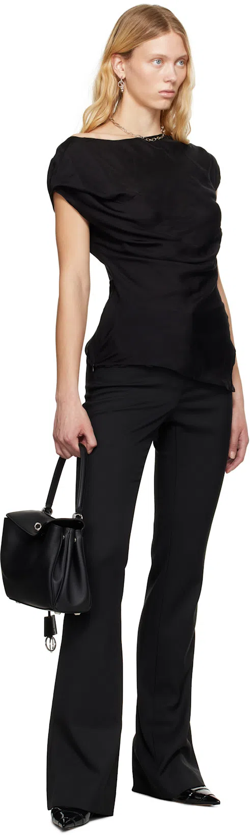 BALENCIAGA Women Black Leather Small Rodeo Handbag