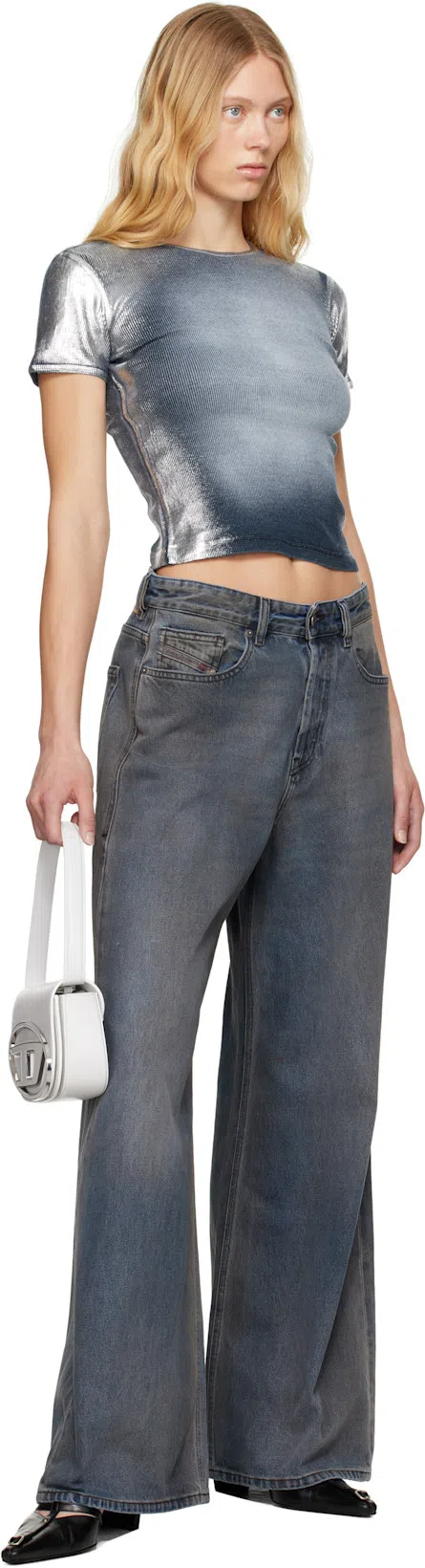 DIESEL 1dr White Shoulder Bag With Oval D Patch In Leather Woman