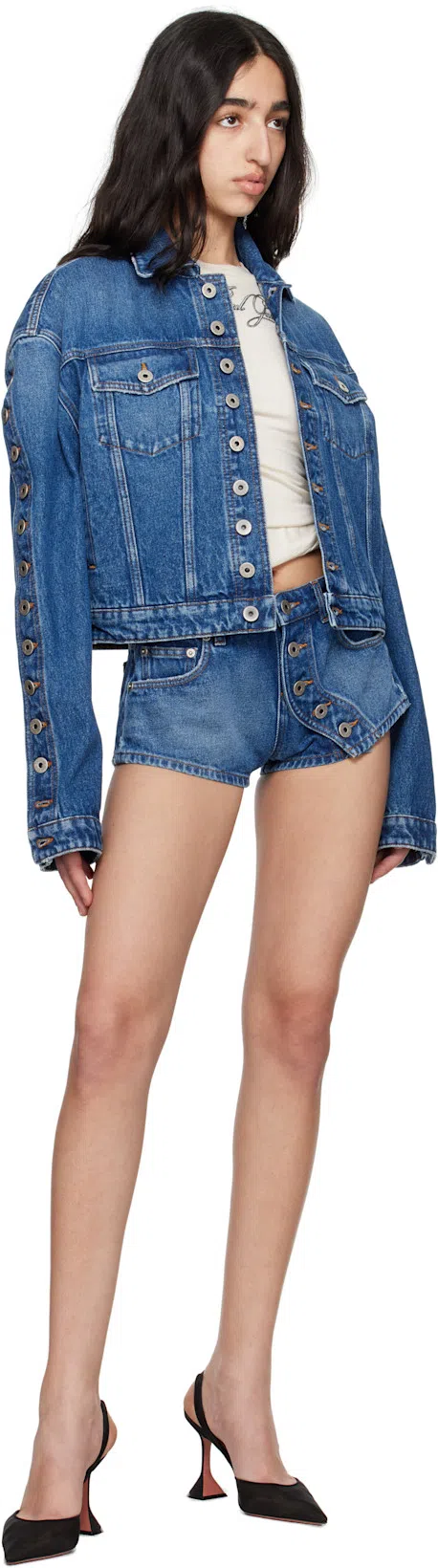 JEAN PAUL GAULTIER Asymmetric Denim Shorts In 57-vintageblue