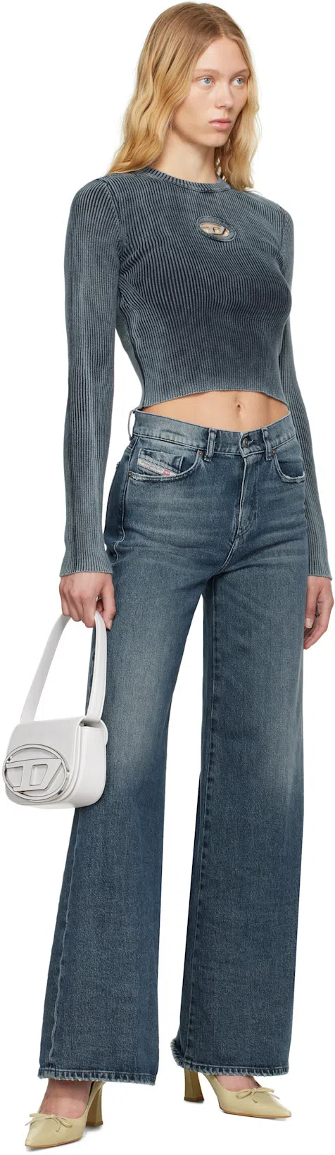 DIESEL 1dr White Shoulder Bag With Oval D Patch In Leather Woman