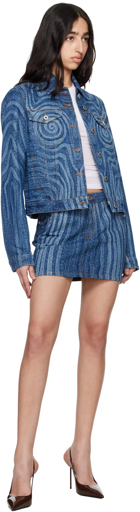 JEAN PAUL GAULTIER Blue Spiral Denim Jacket In 55-indigo