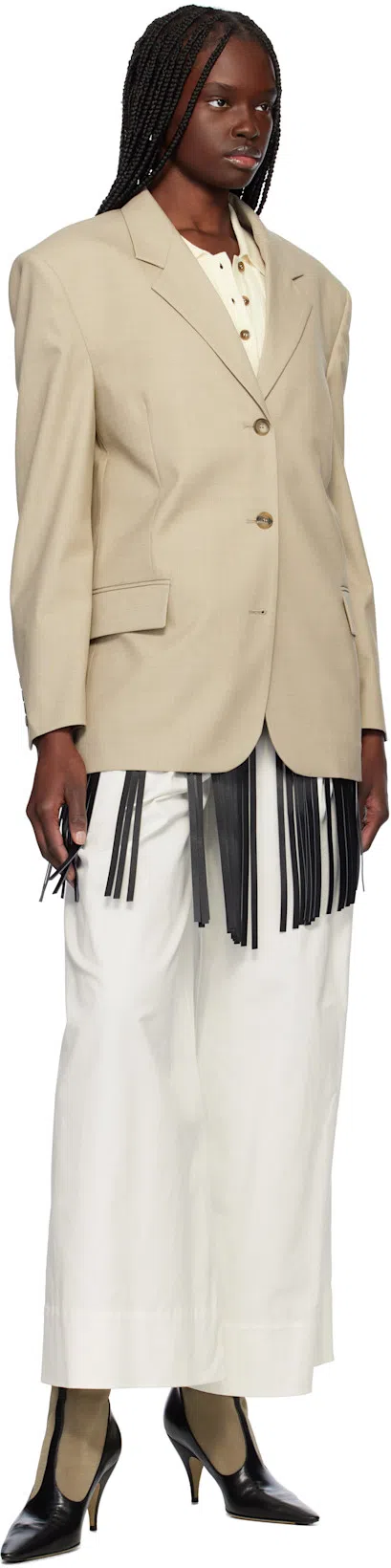 RECTO Beige Wool Blend Tailored Daddy Blazer In Sepia Beige