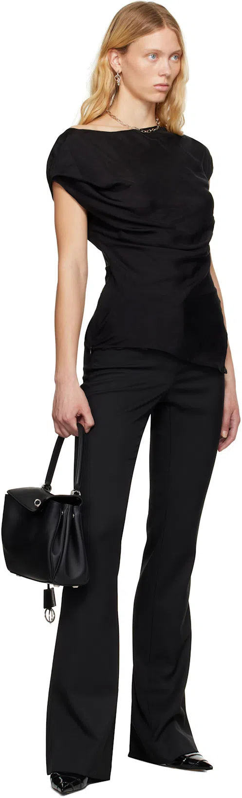 BALENCIAGA Women Black Leather Small Rodeo Handbag