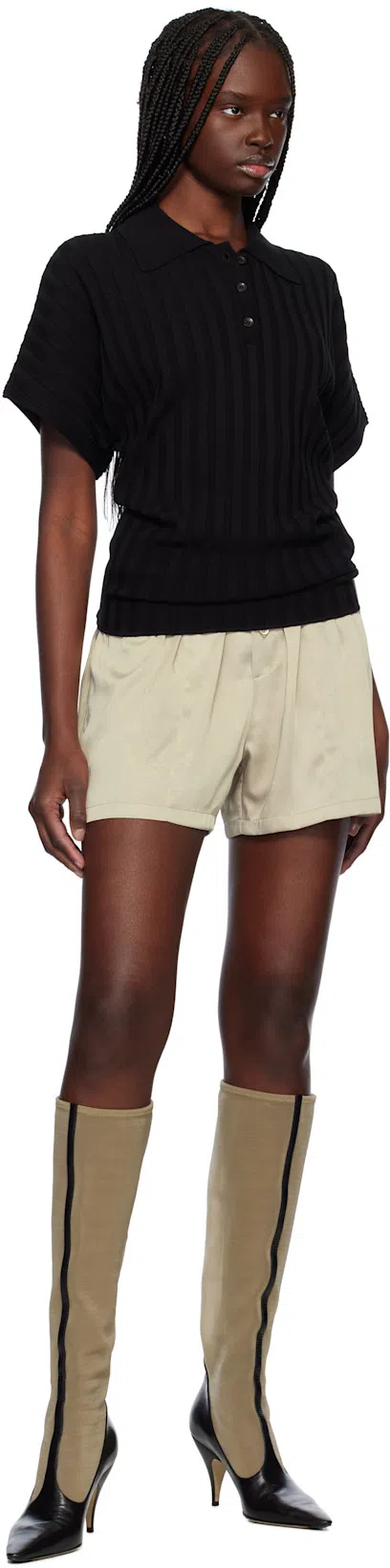 RECTO Black Dolman Sleeves Knit Polo