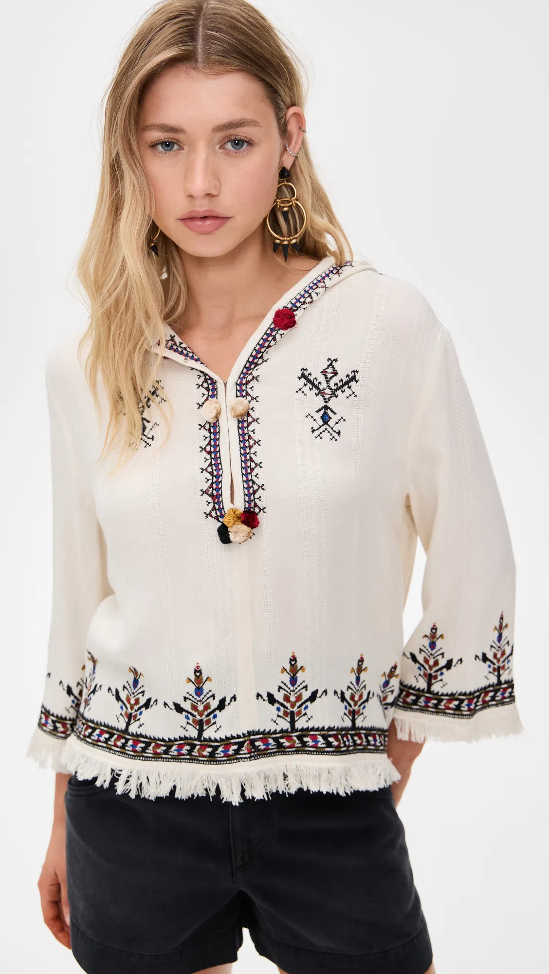 ISABEL MARANT ÉTOILE Kriss Embroidered Fringed Paperbag Waist Shorts In Neutral