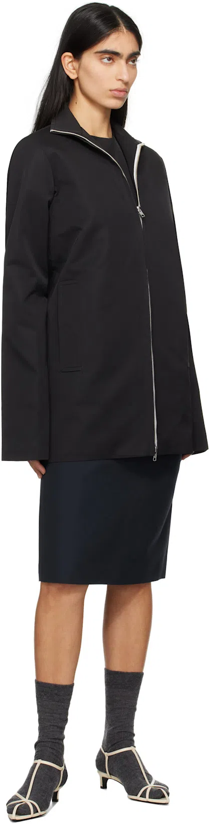 LII Navy Stiff Midi Skirt