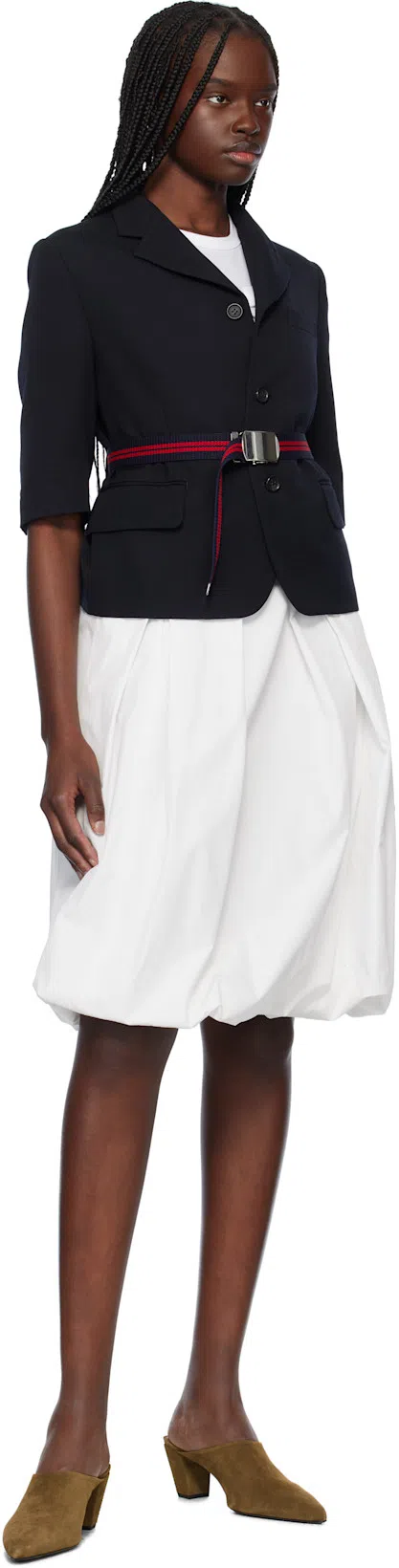 LII Navy Stiff Midi Skirt