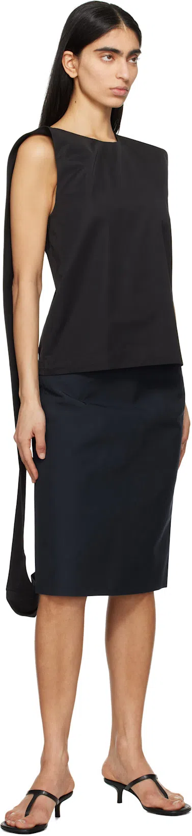 LII Navy Stiff Midi Skirt